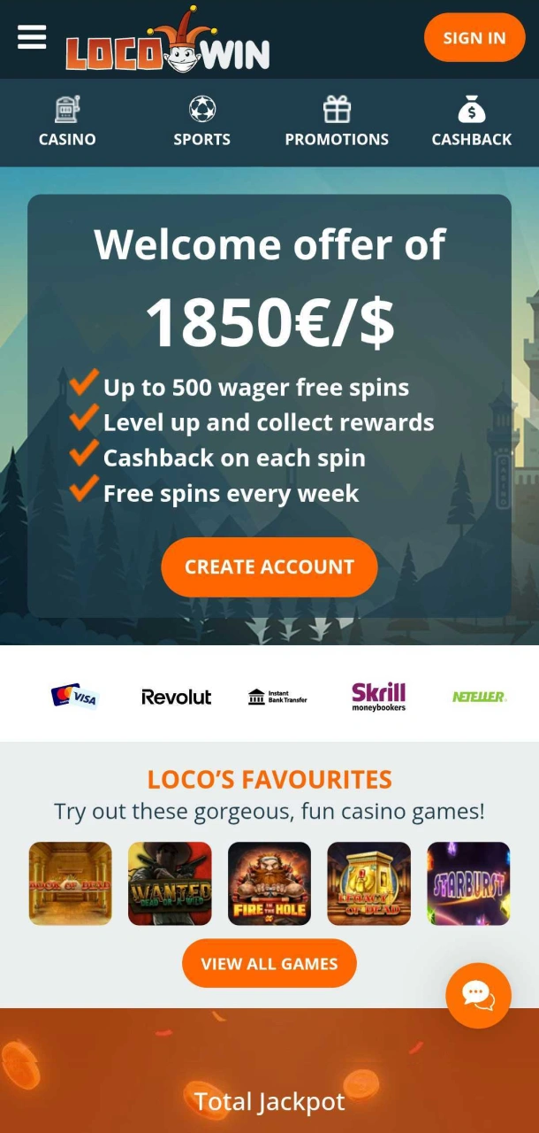 Visit Locowin app main page to see latest bonuses and popular games among users.