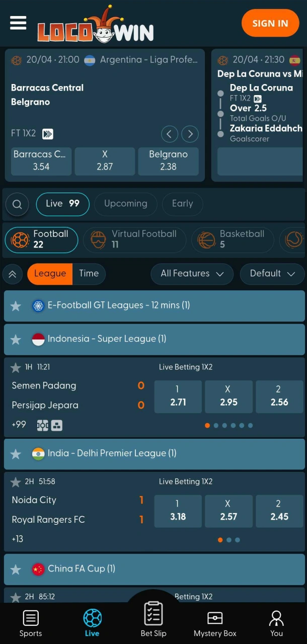 Satsa på sport i Locowin-appen.
