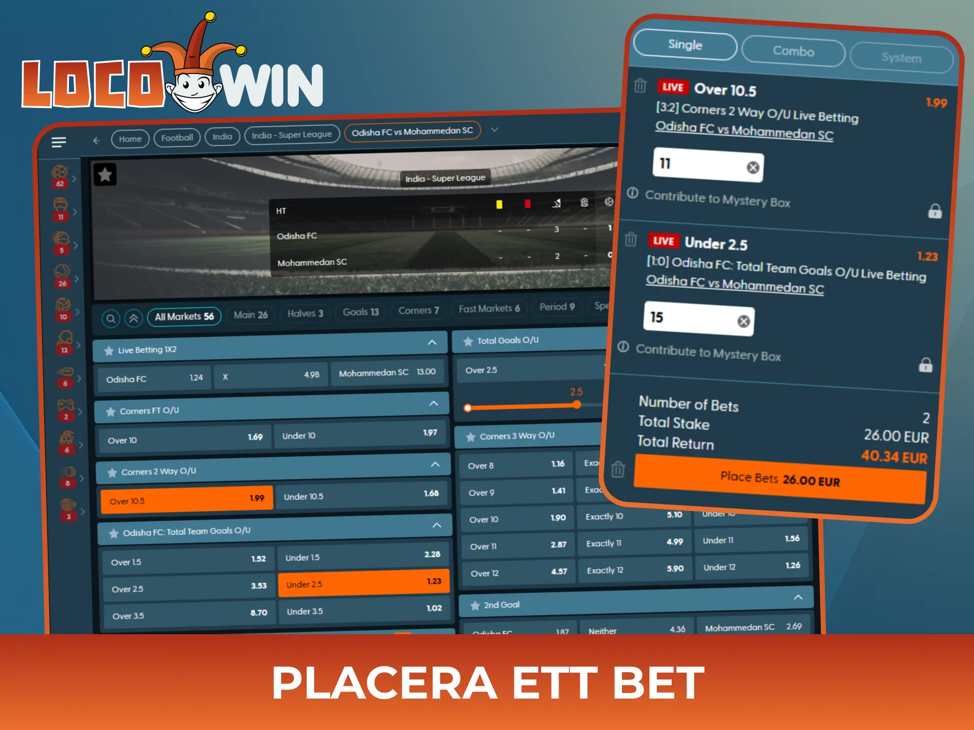 Placera ditt första spel på Locowin och utforska alla bettingmarknader.