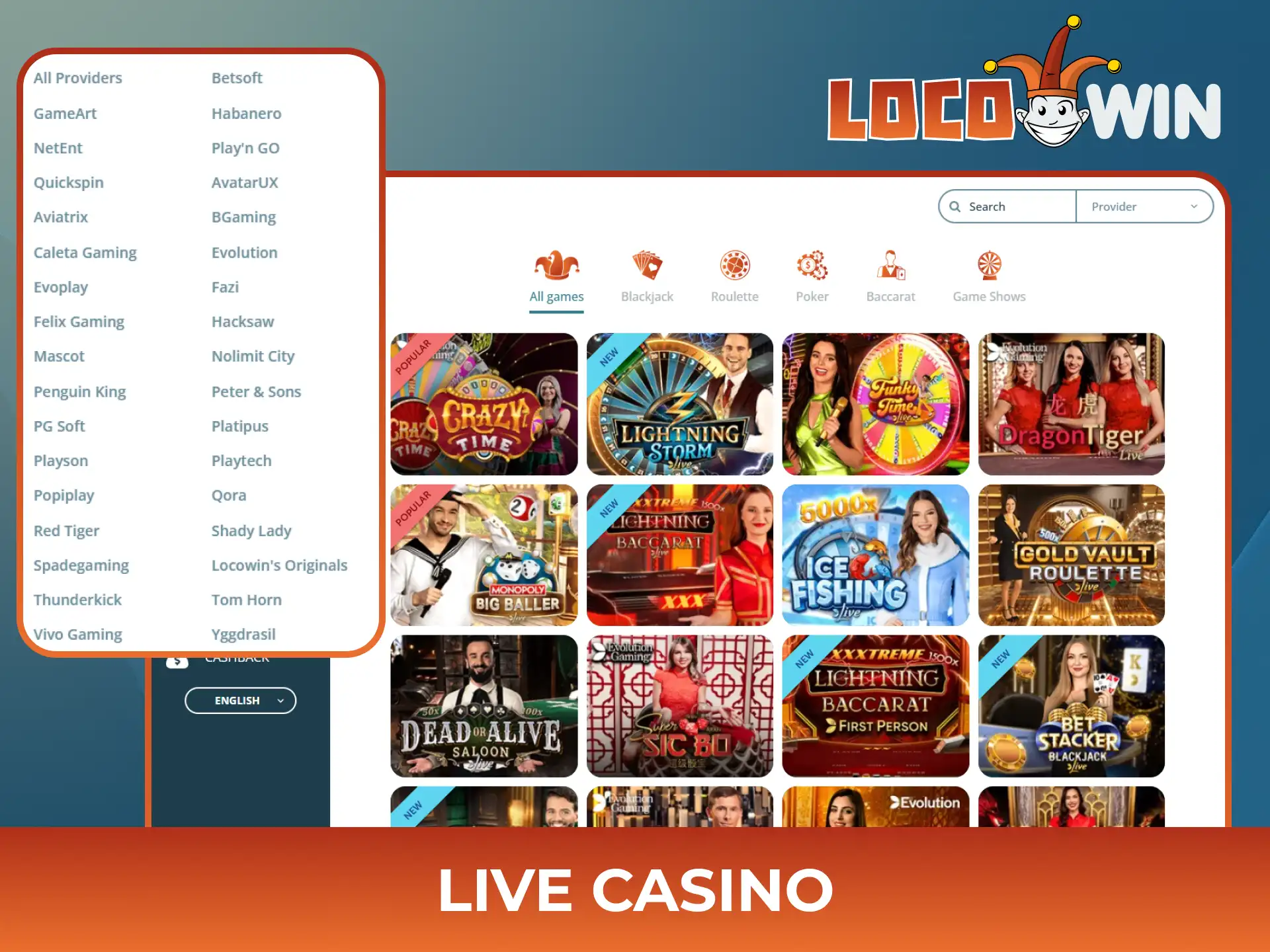 Upplev spänningen vid borden i Locowin livecasino med riktiga dealers.