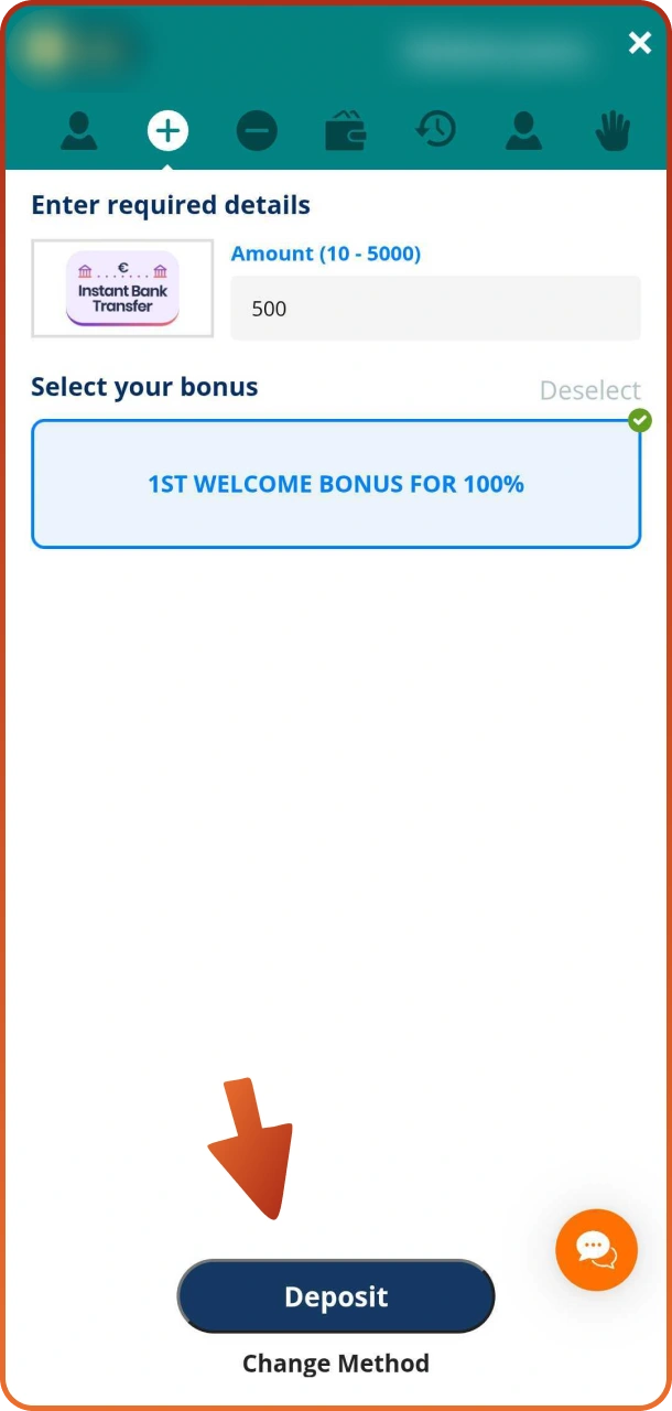 Välj bonus och tryck på insättningsknappen för att fortsätta med processen på Locowin.