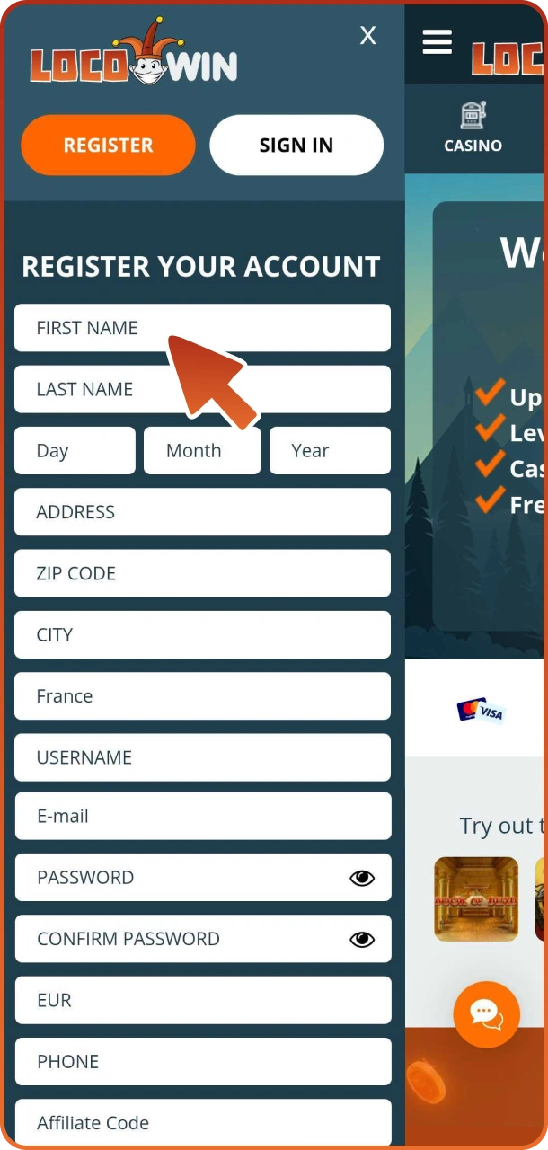 Fill registration form at Locowin app.